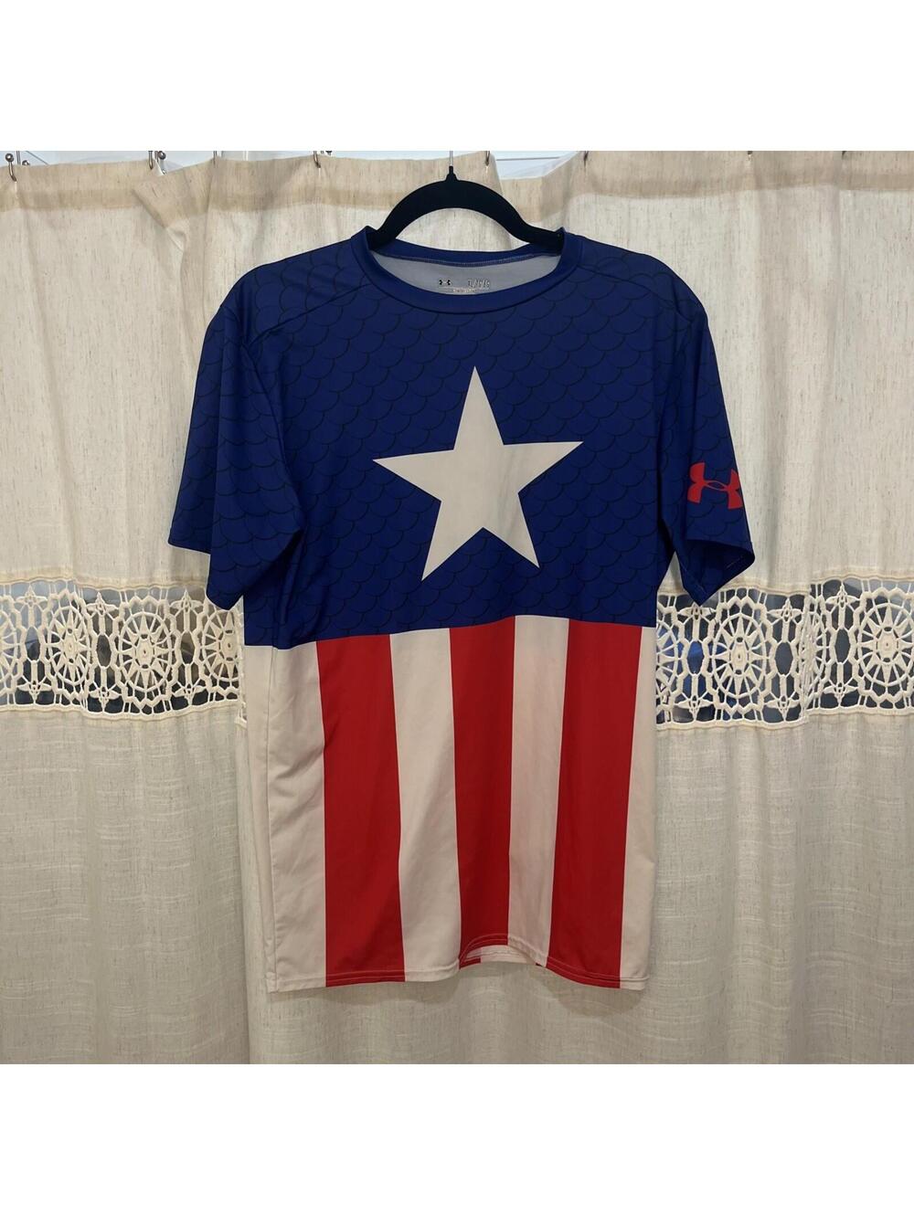 Under Armour Shirt Mens Extra Large Blue Compression Captain America Alter Ego
